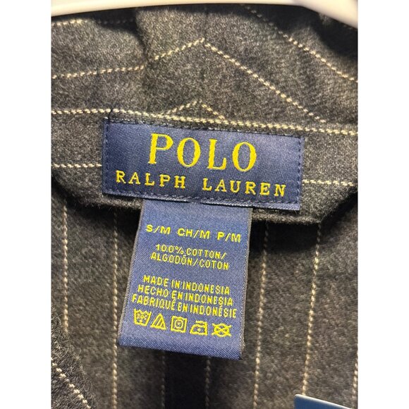 Polo Ralph Lauren Mens Pinstripe Robe S/M Gray 100% Cotton - Picture 3 of 9